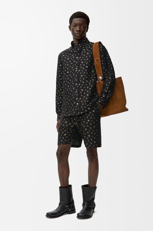 LOEWE Pantalón corto en mezcla de algodón Negro/Rosa/Verde