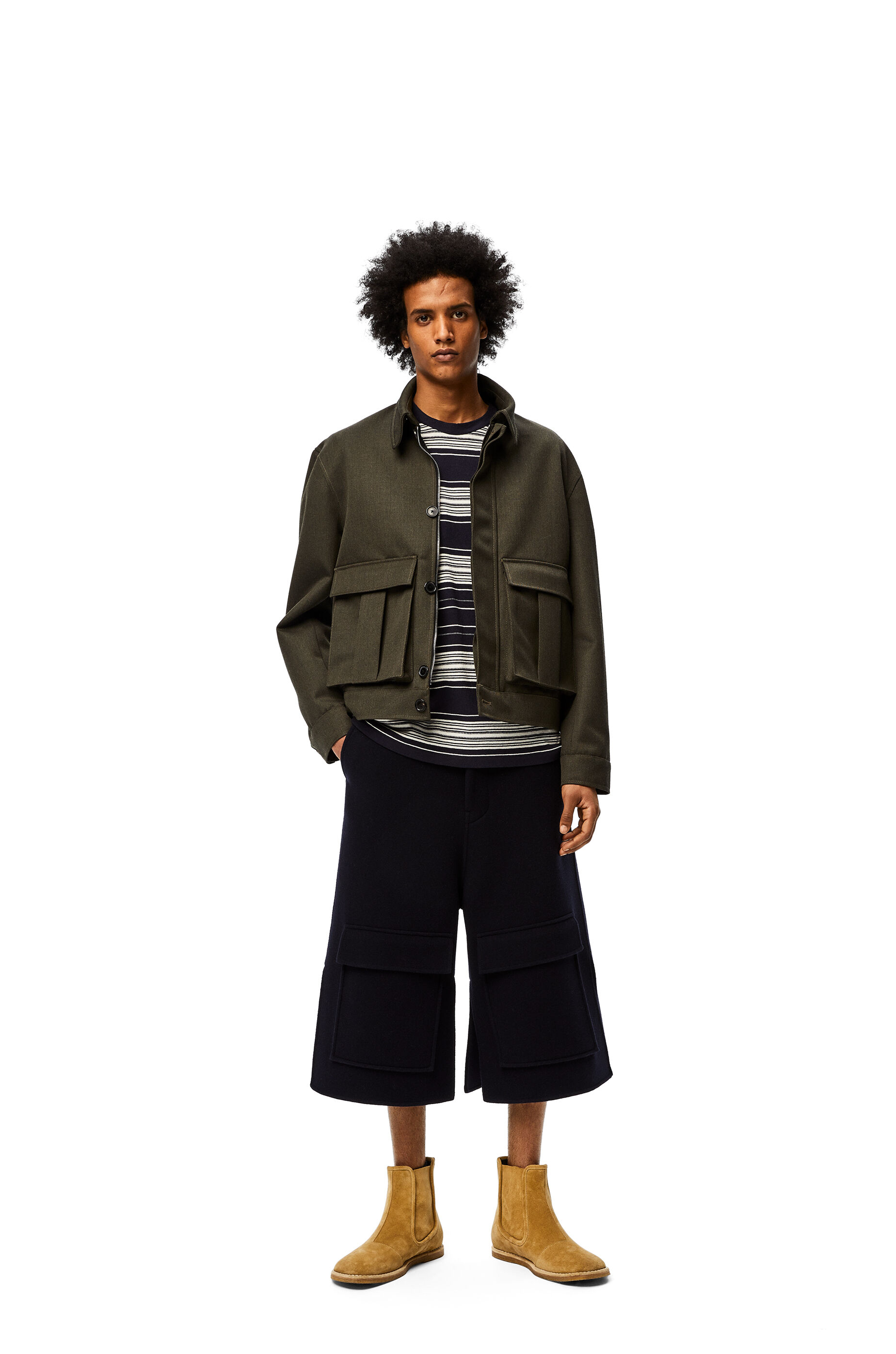 buttoned patch pocket wool jacket