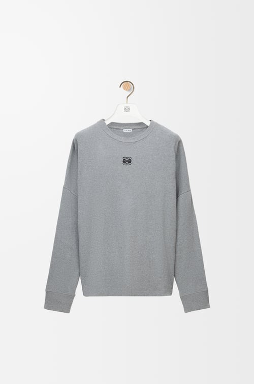 LOEWE Camiseta de manga larga de corte oversize en algodón Gris Jaspeado