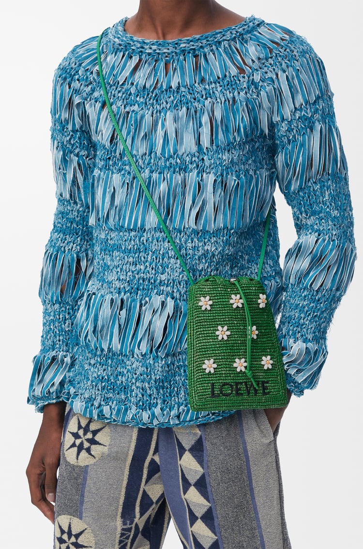 LOEWE Bolso con cordón en rafia Verde Tropical/Blanco