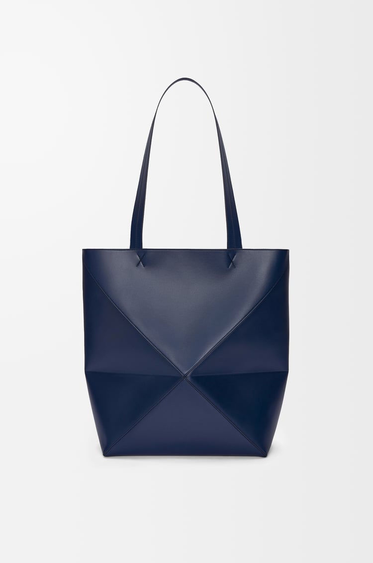 LOEWE XL Puzzle Fold tote in shiny calfskin Abyss Blue