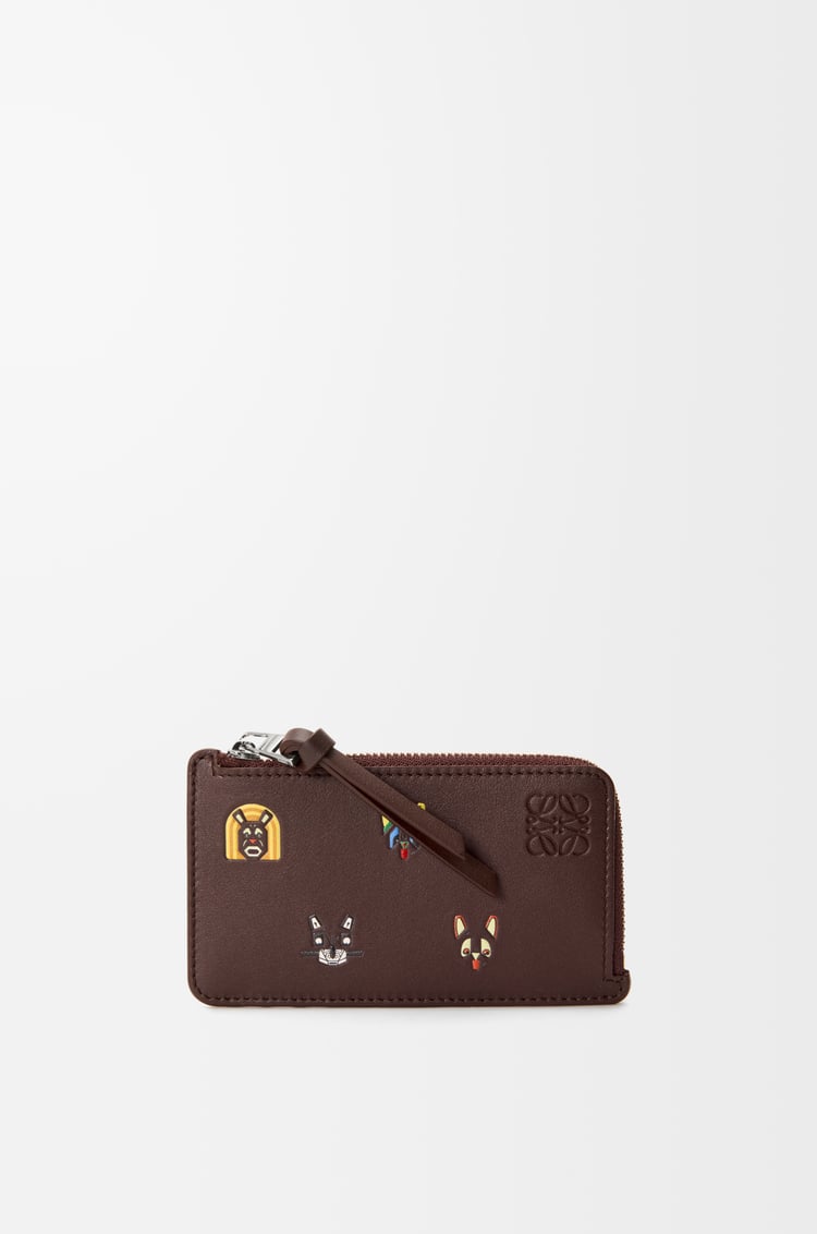 LOEWE Cats Kartenetui mit Münzfach aus klassischem Kalbsleder Braun