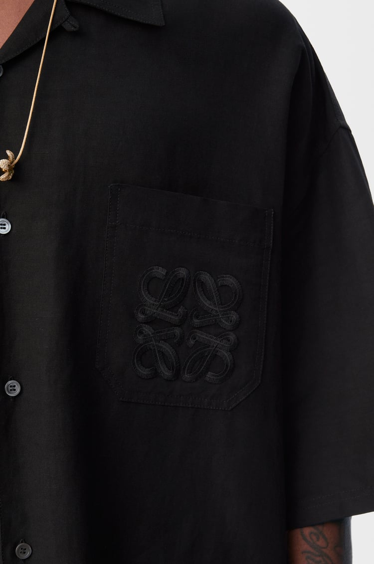 LOEWE Short sleeve shirt in viscose and linen Black