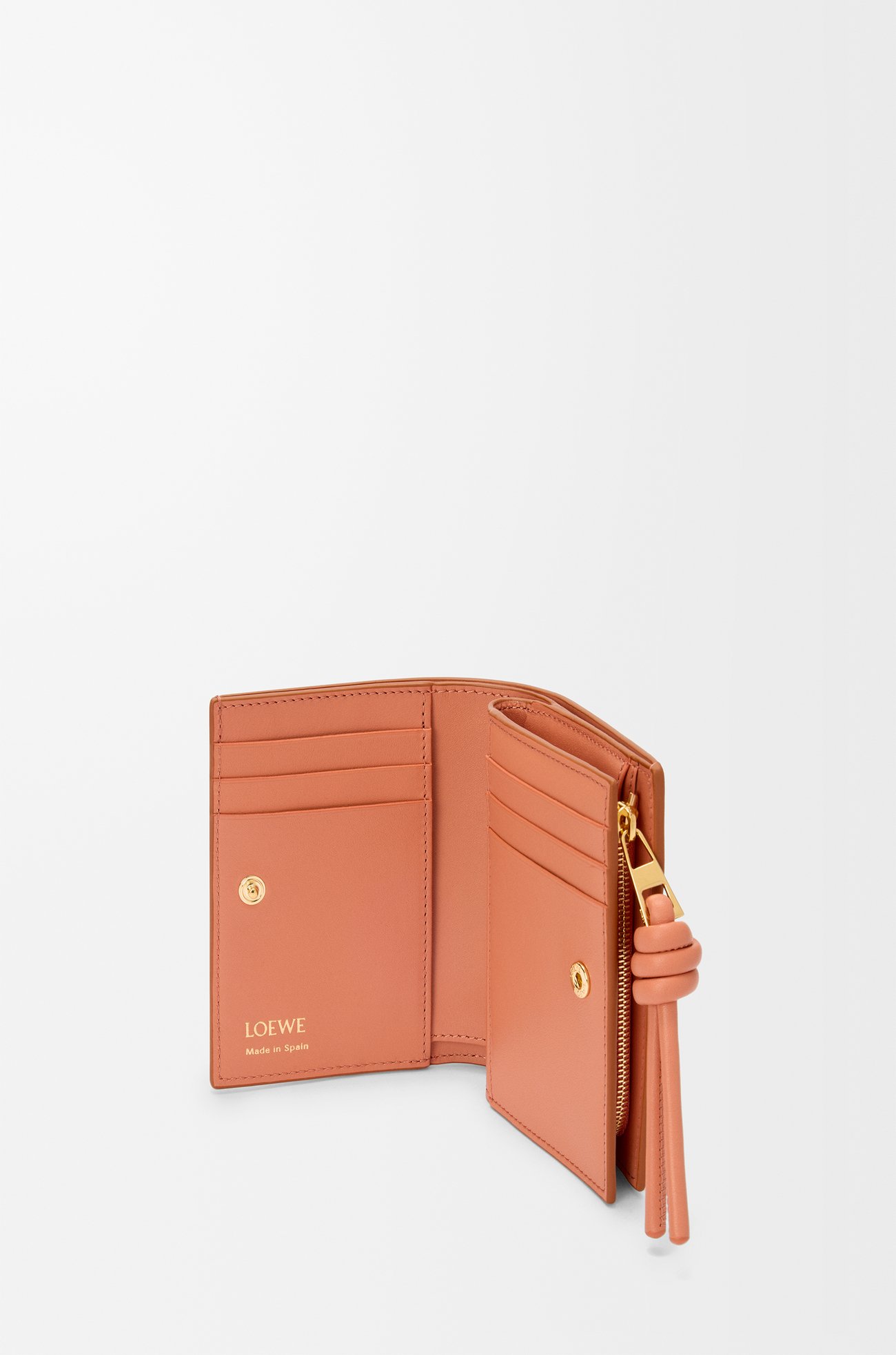 LOEWE Knot compact wallet in shiny nappa calfskin Tan/Papaya