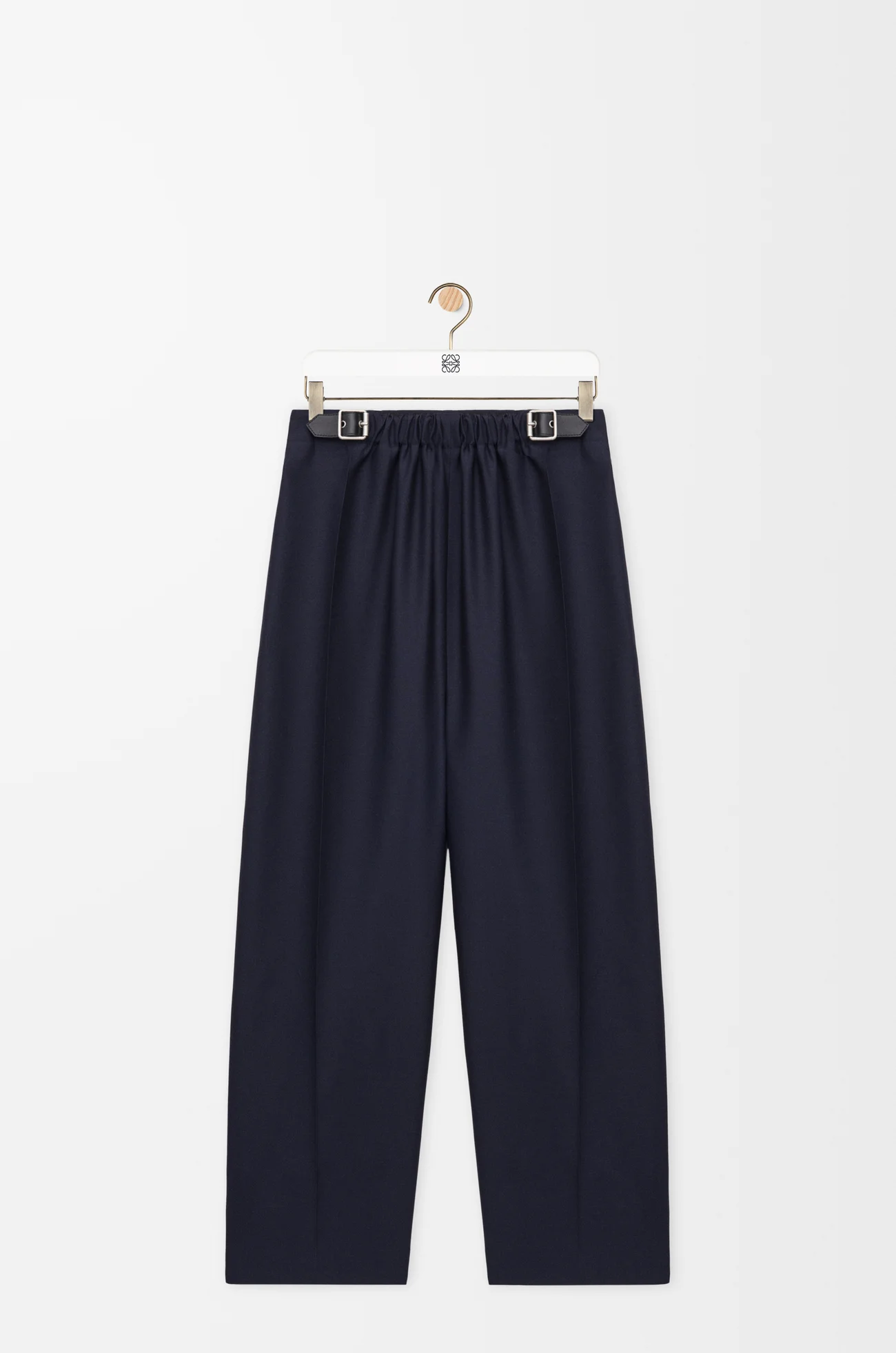 LOEWE Hose mit Gürtel aus Wolle und Seide Marineblau