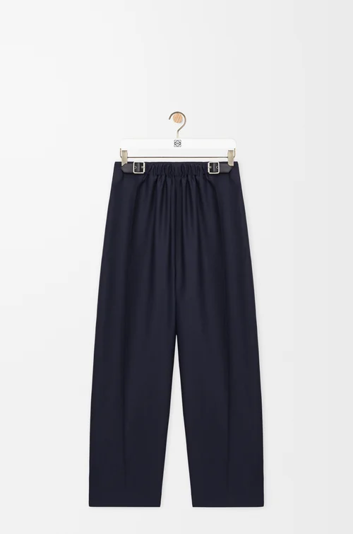 LOEWE Belted trousers in wool and silk Navy Blue