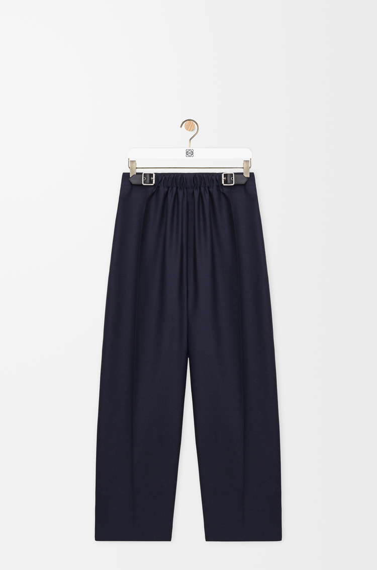 LOEWE Hose mit Gürtel aus Wolle und Seide Marineblau
