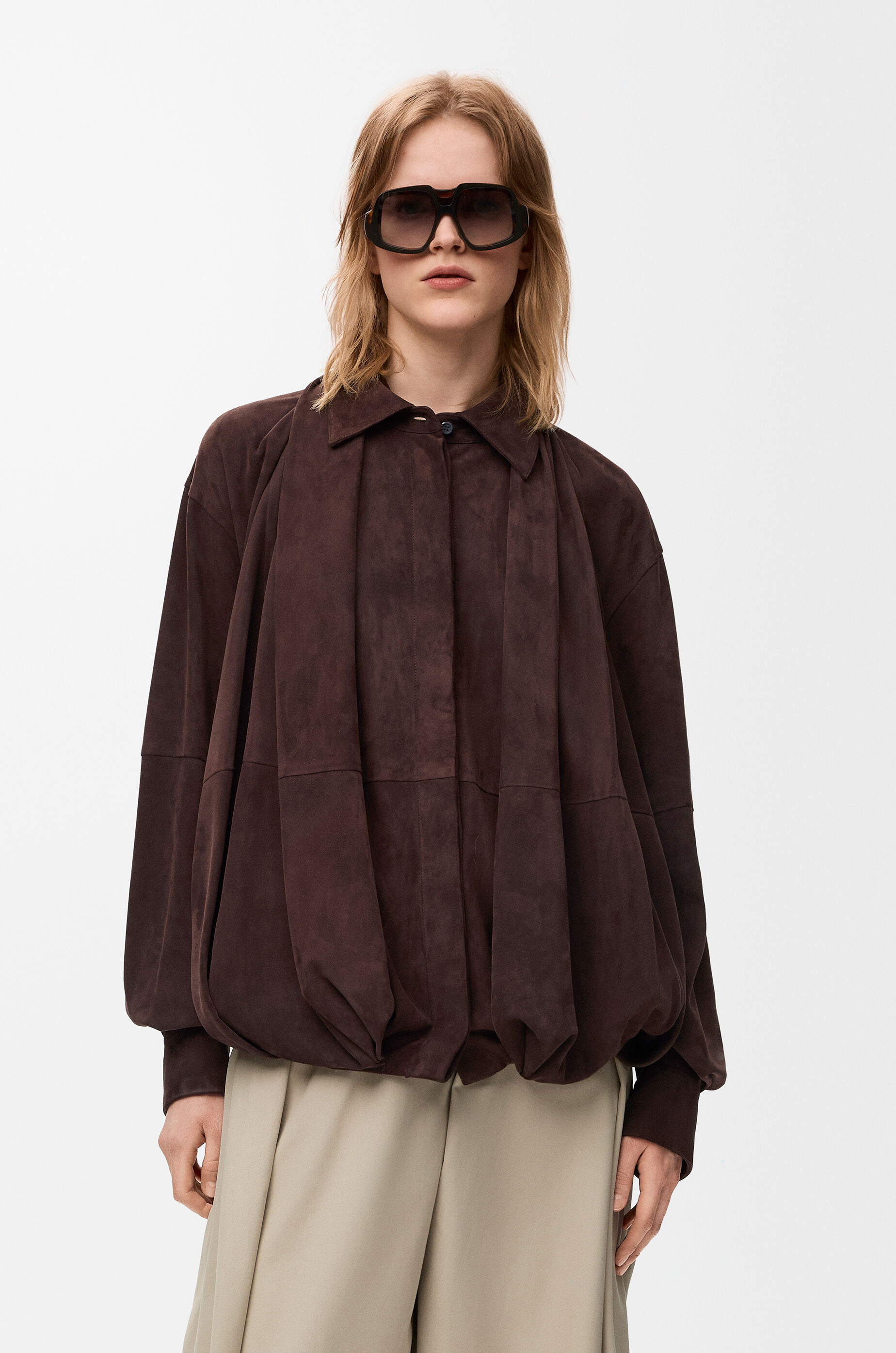 Draped shirt in suede goatskin Brown - LOEWE USA Official Website