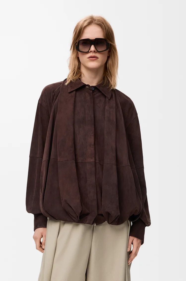 LOEWE Draped shirt in suede goatskin Brown