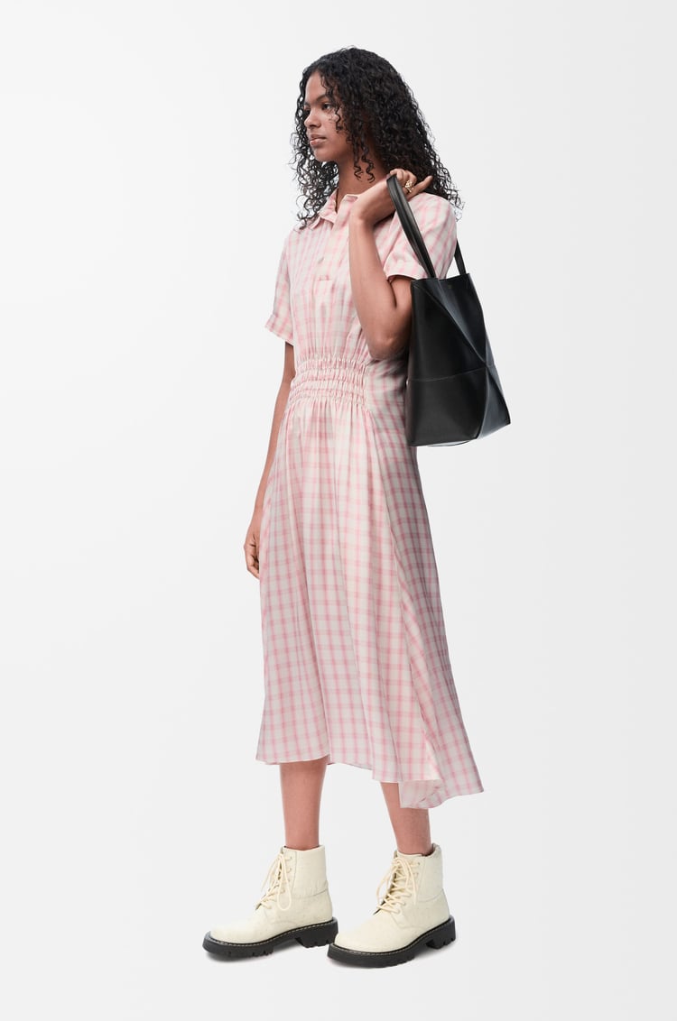 LOEWE 丝绸 Polo 连衣裙 白色/粉红色