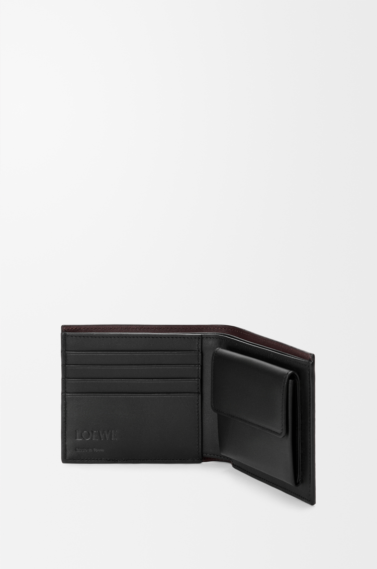 LOEWE 柔軟粒面小牛皮和麂皮 Switch 雙摺零錢包 黑色/濃縮咖啡色