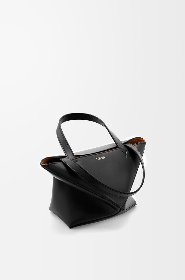 LOEWE Mini Puzzle Fold tote in shiny calfskin Black