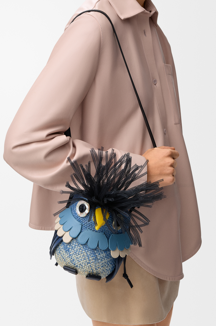 LOEWE 伊拉卡棕榈和牛皮革小鸟造型手袋 蓝色