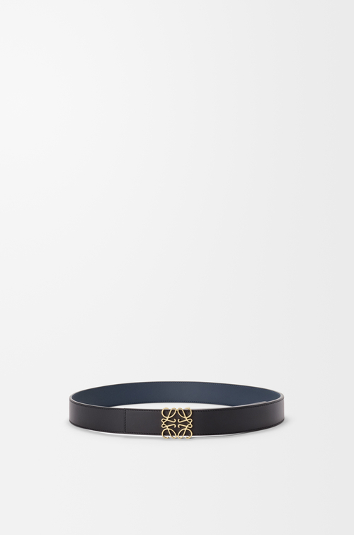 LOEWE Cinturón reversible Anagram en piel de ternera lisa Negro/Azul Océano/Dorado