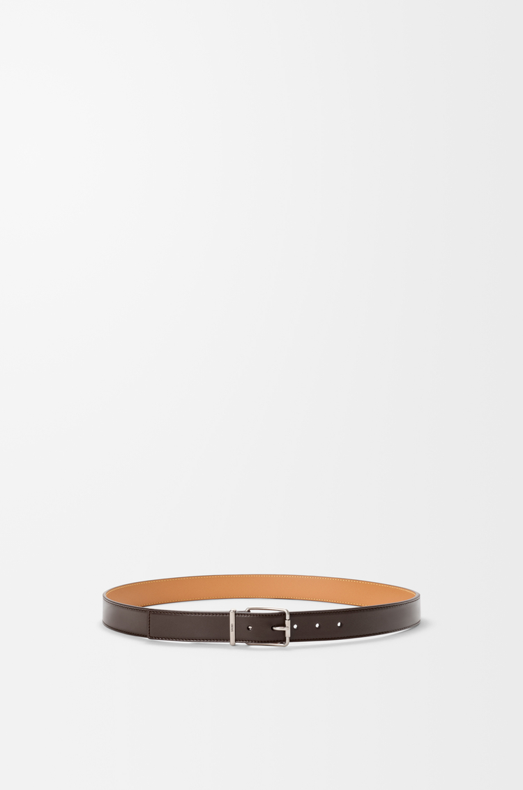 LOEWE Essential belt in shiny sleek calfskin Dark Cigar/Vintage Palladium