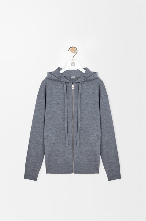 LOEWE Anagram zip-up hoodie in wool Grey Melange