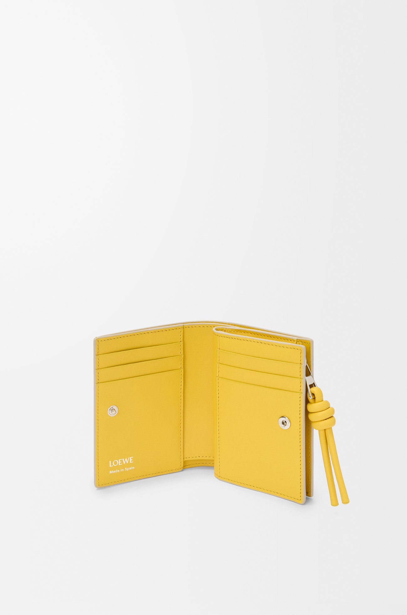 LOEWE Knot compact wallet in shiny nappa calfskin Shell Grey/Dandelion