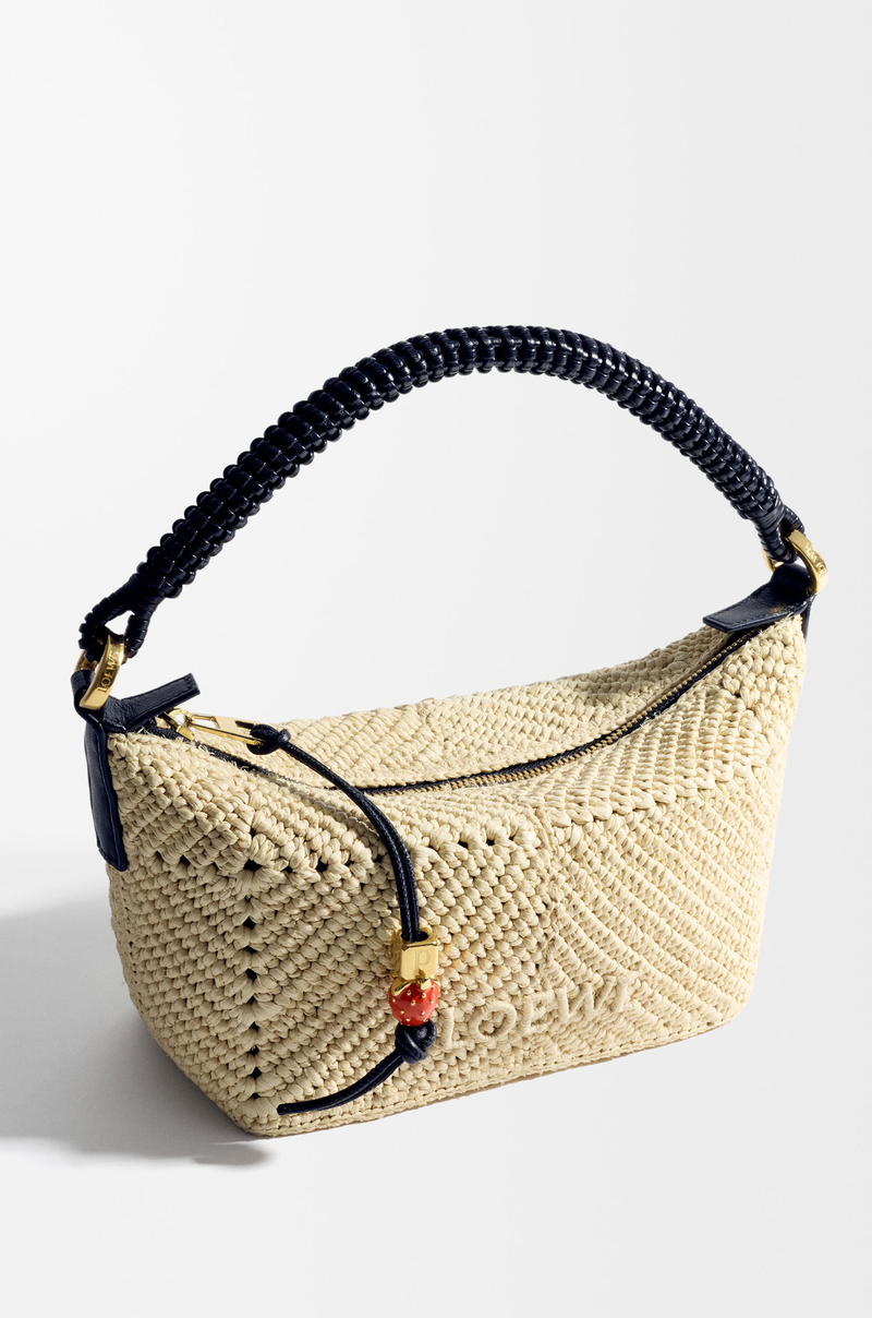 LOEWE Cala mini bag in classic calfskin and raffia Natural/Black