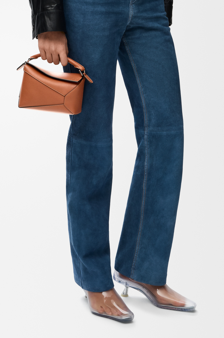 LOEWE Mini sac Puzzle Edge en cuir de veau classique Tan