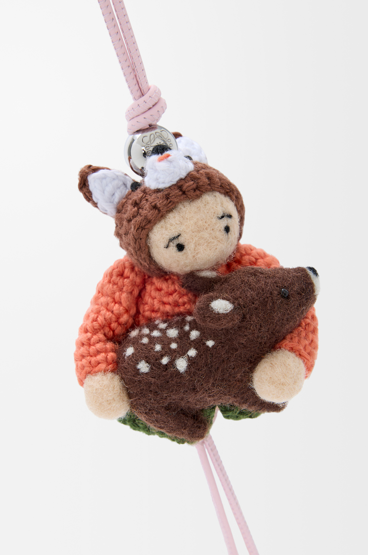 LOEWE シカと子ども チャーム（フェルト&カーフ） マルチカラー