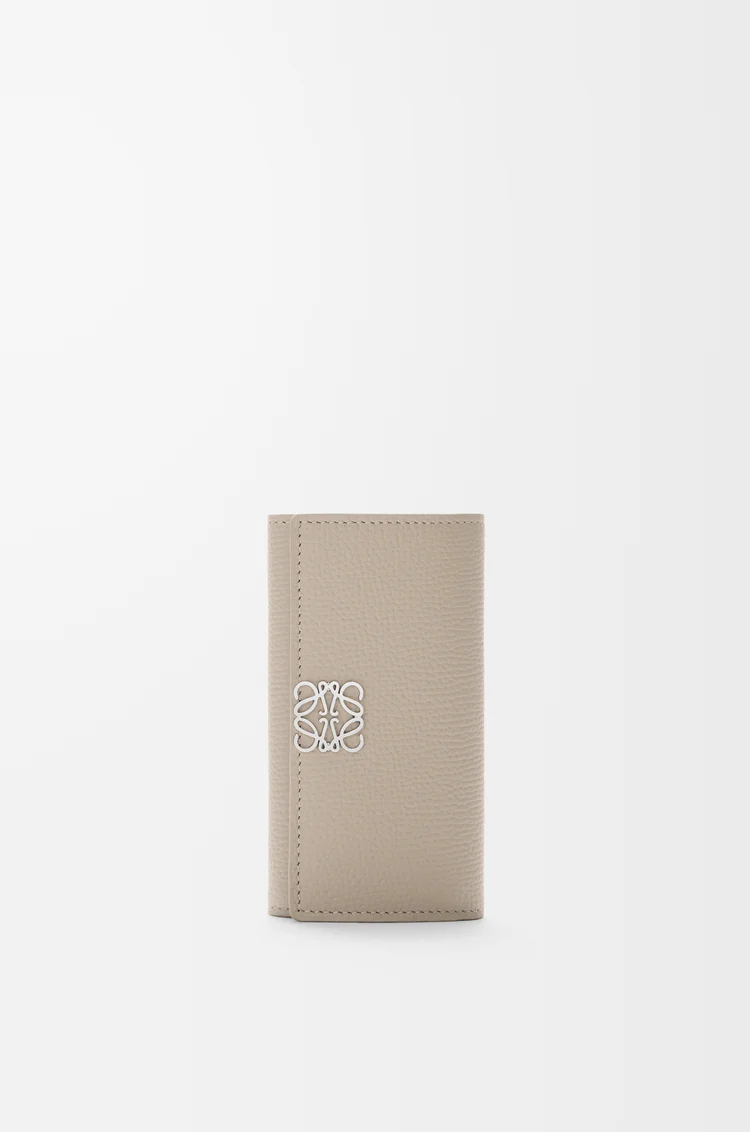 LOEWE Anagram key case in pebble grained calfskin Clay