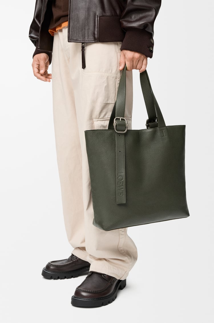 LOEWE Loop zipped tote in supple grained calfskin Dark Khaki