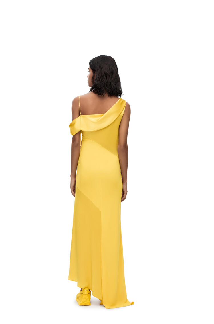 LOEWE 緞面細紋針織垂墜連身裙 黃色
