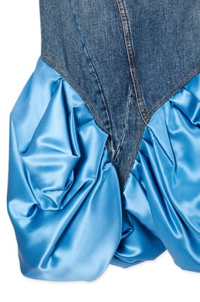 LOEWE Falda de algodón y seda con panel de satén Azul Denim plp_rd
