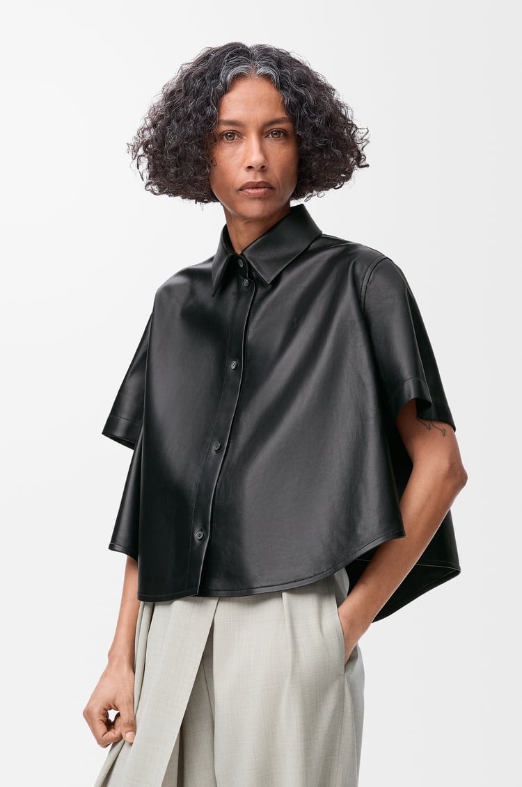LOEWE Short sleeve trapeze shirt in nappa lambskin Black