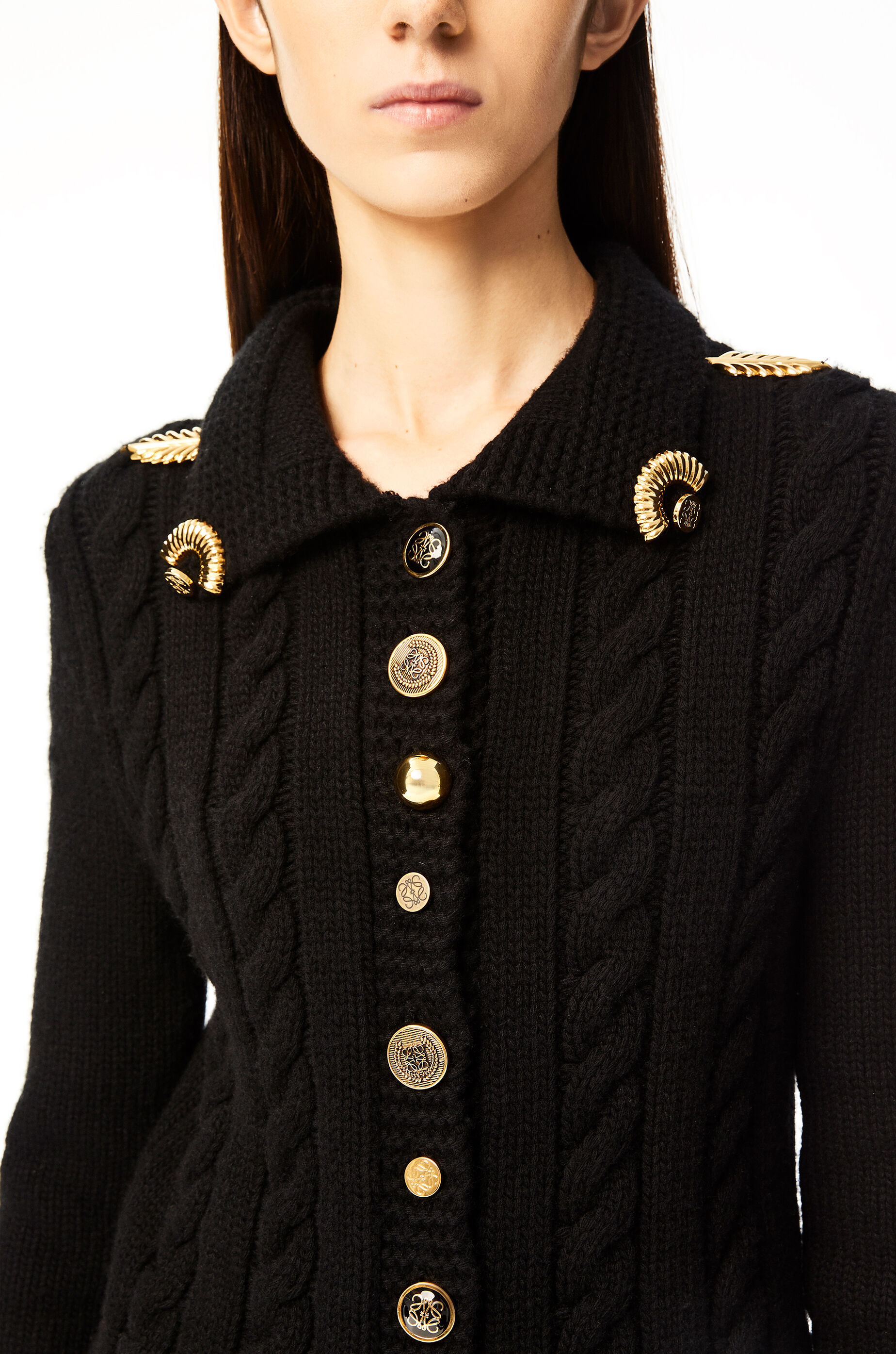 Gold button cardigan in wool Black LOEWE