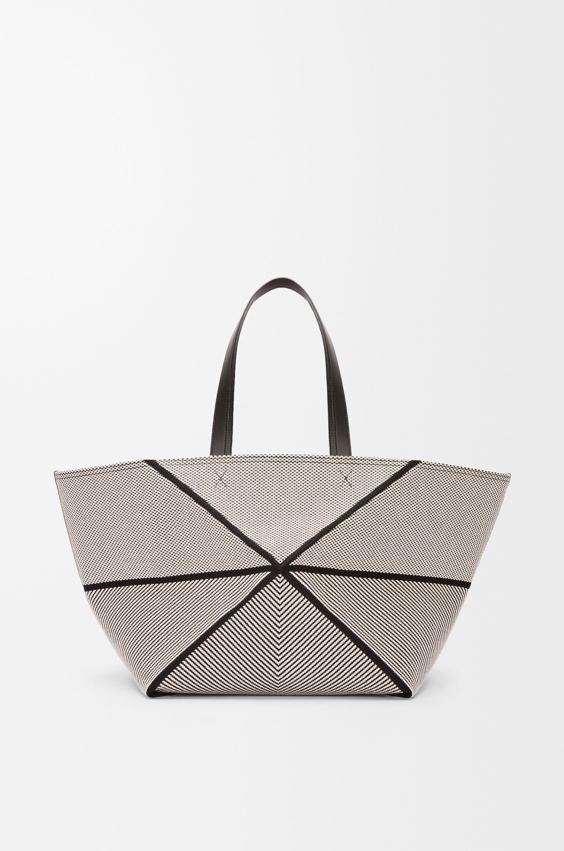 XXL Puzzle Fold tote in canvas jacquard and calfskin Beige