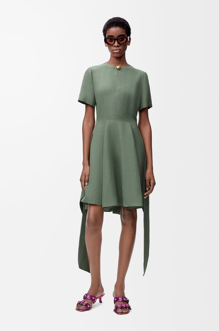 LOEWE Pebble dress in viscose and linen Sage