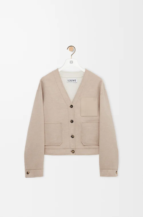 LOEWE 羊毛和羊绒开衫 砂岩色/白色