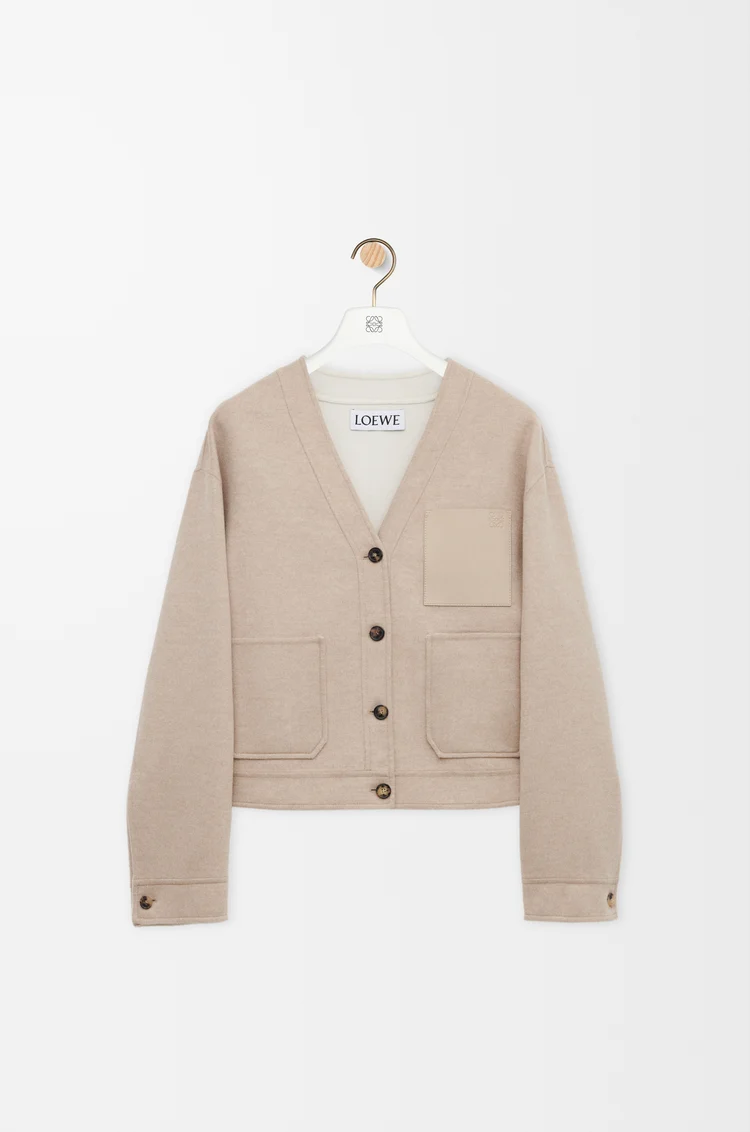 LOEWE 羊毛和羊绒开衫 砂岩色/白色