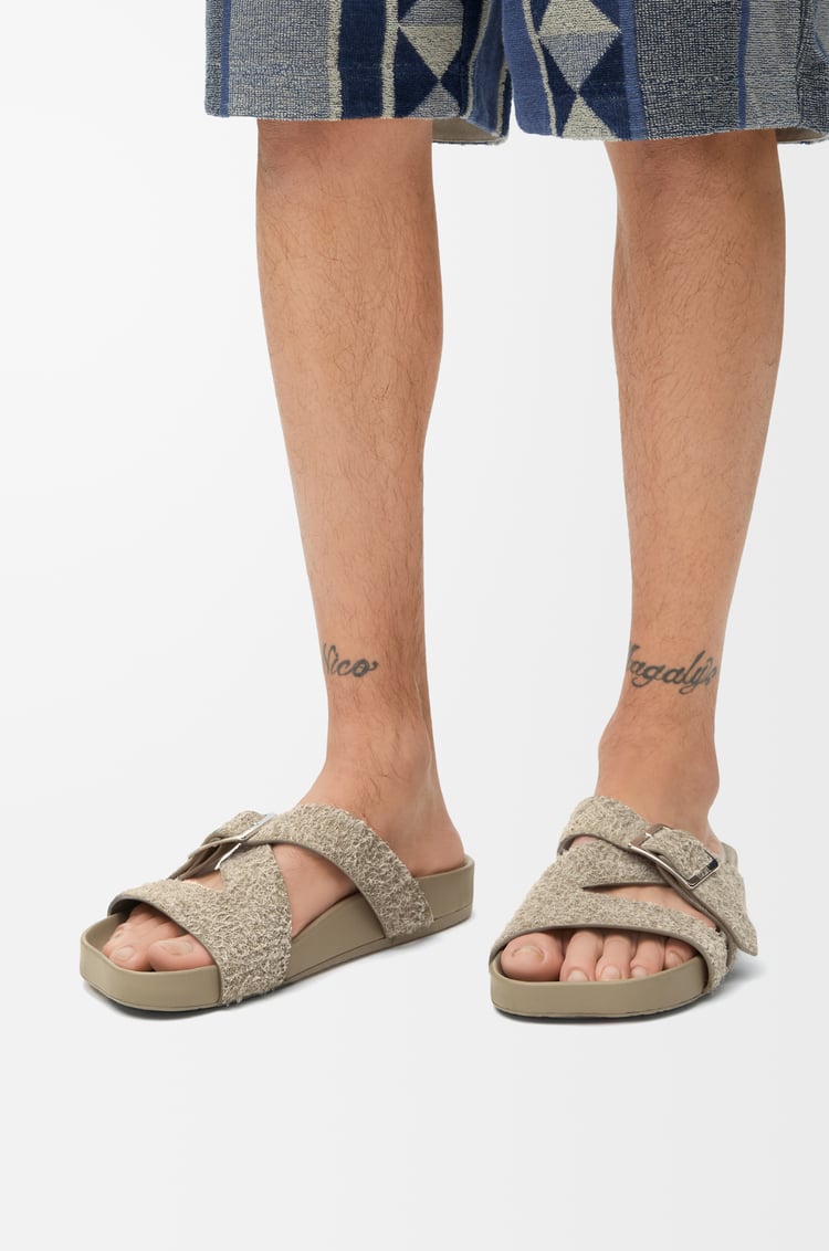 LOEWE Ease Buckle slide in brushed suede Khaki Green
