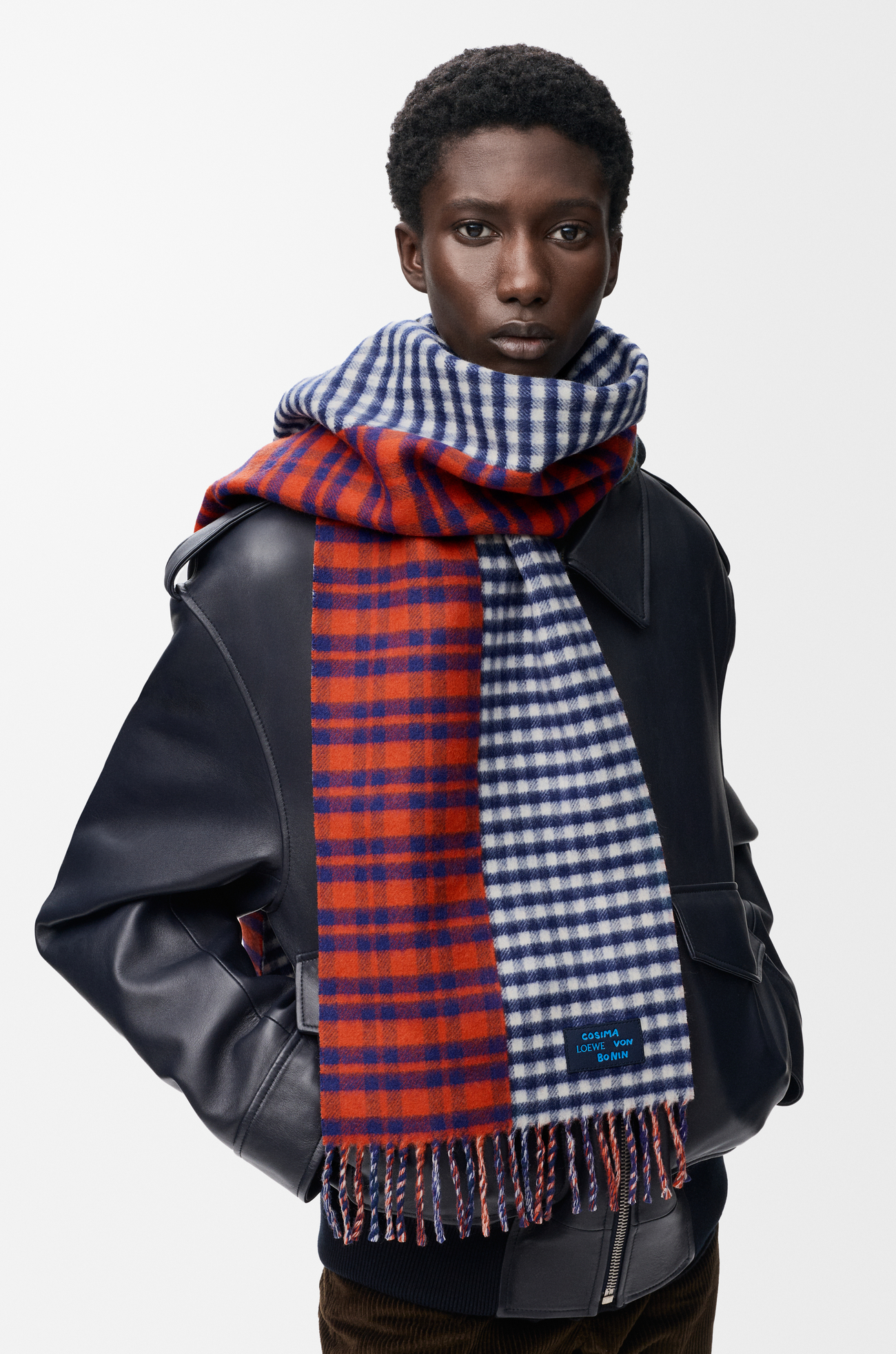 LOEWE Scarf in wool and cashmere blend Red/Blue