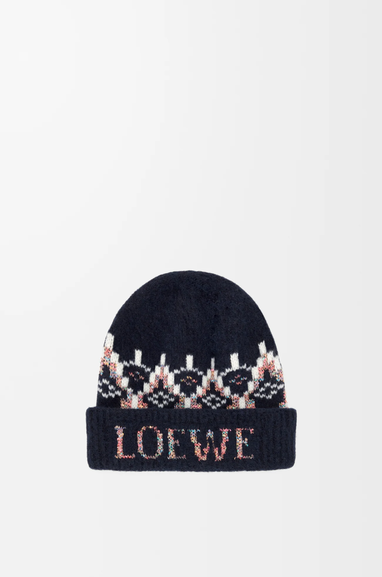 LOEWE Beanie in wool blend Navy/Multicolor
