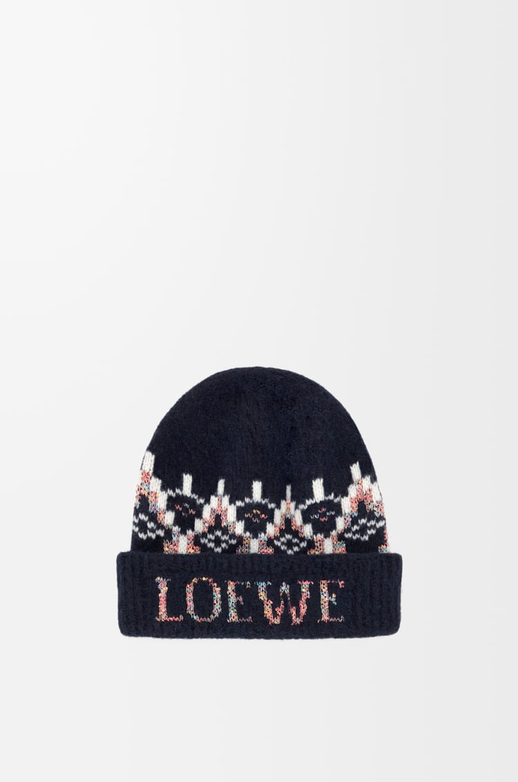 LOEWE Beanie in wool blend Navy/Multicolor