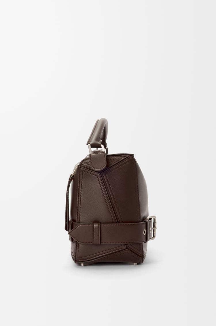 LOEWE Large Puzzle Biker bag in shiny calfskin Dark Brownie