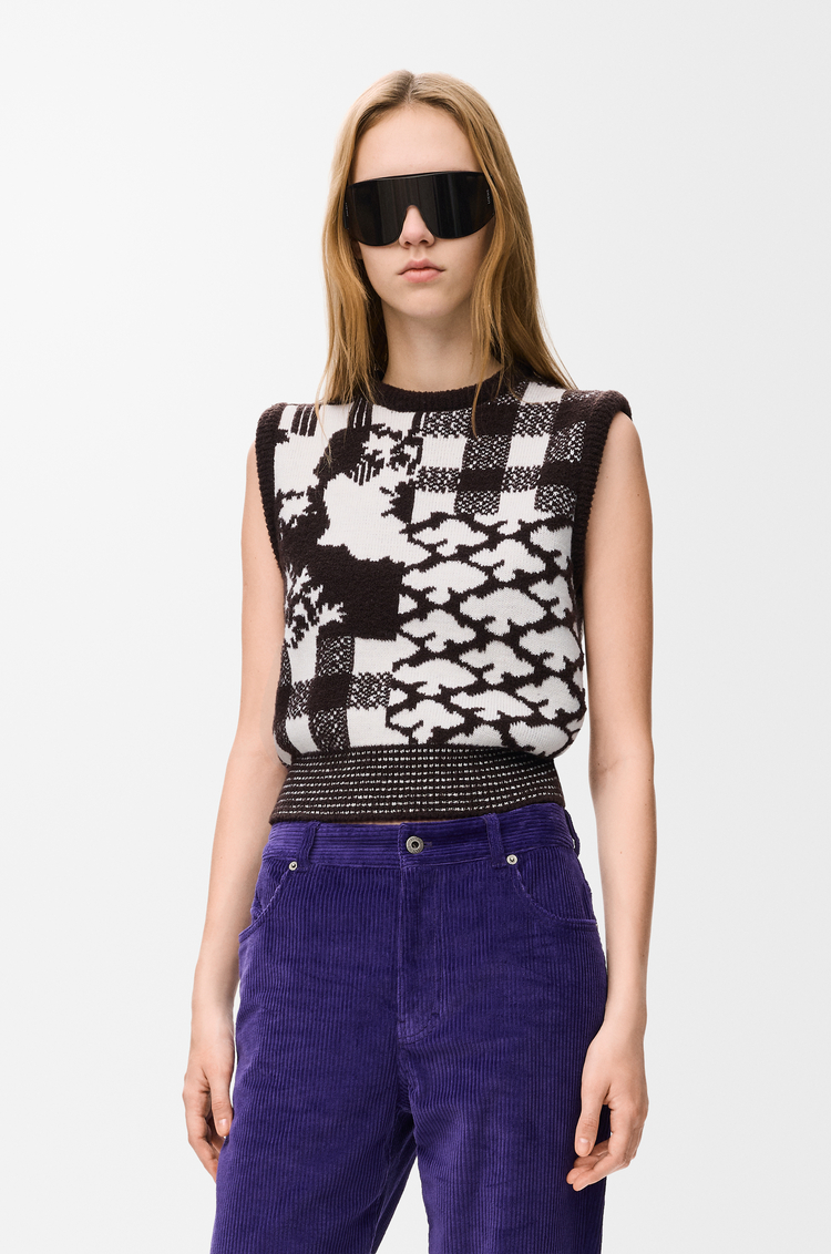 LOEWE Chaleco en lana Ecru/Marrón