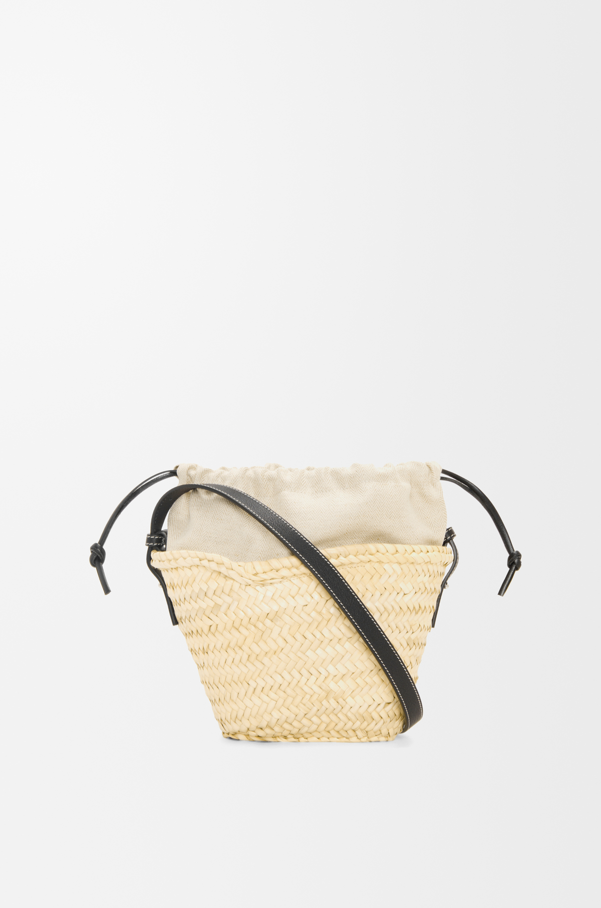 Drawstring bucket in palm leaf and calfskin Natural/Black - LOEWE