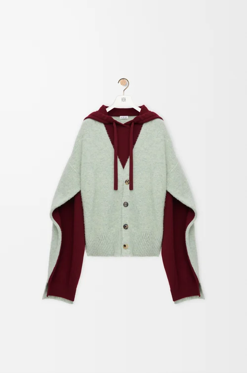 LOEWE Trompe l'oeil sweater in wool Green/Burgundy