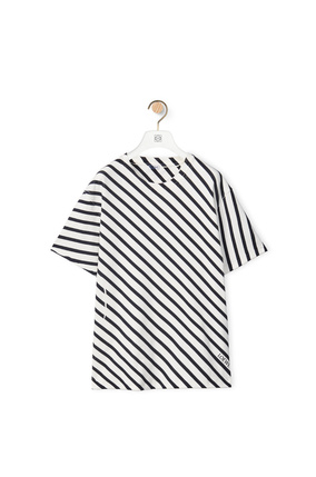 LOEWE Camiseta en algodón a rayas diagonales Blanco/Azul Marino