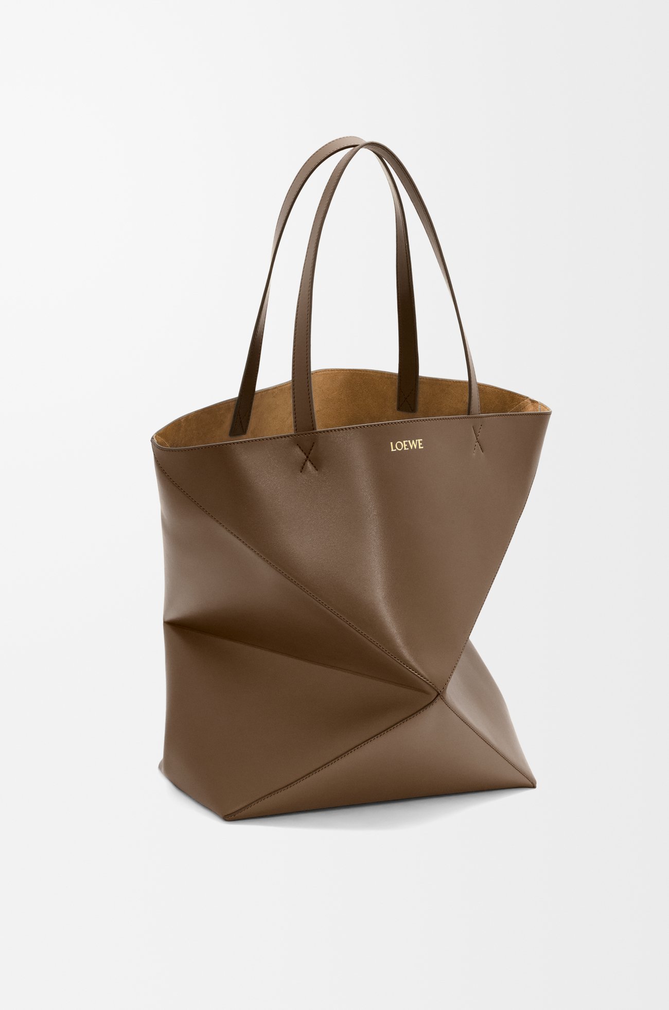 LOEWE XL Puzzle Fold tote in shiny calfskin Umber