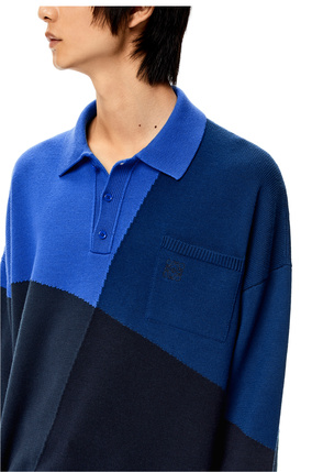 LOEWE Jersey en lana colour-block con cuello de polo Azul Multitono plp_rd