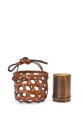 LOEWE Knot vase in calfskin and bamboo Tan plp_rd