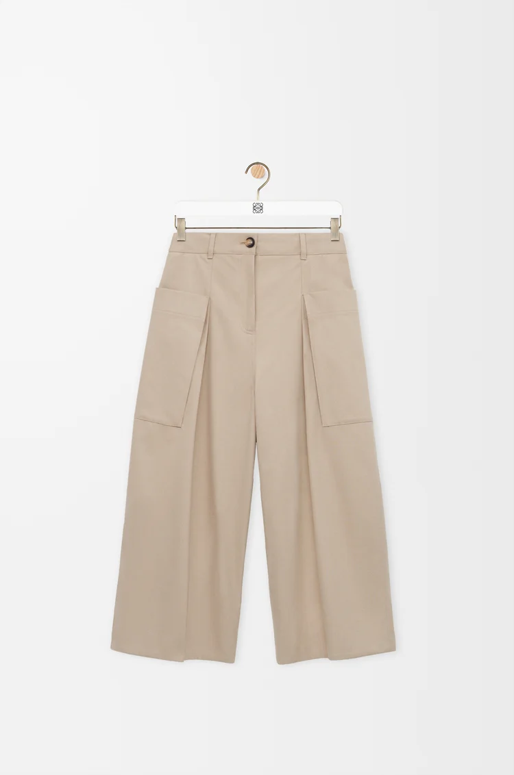 LOEWE Pantaloni crop in cotone e seta Beige