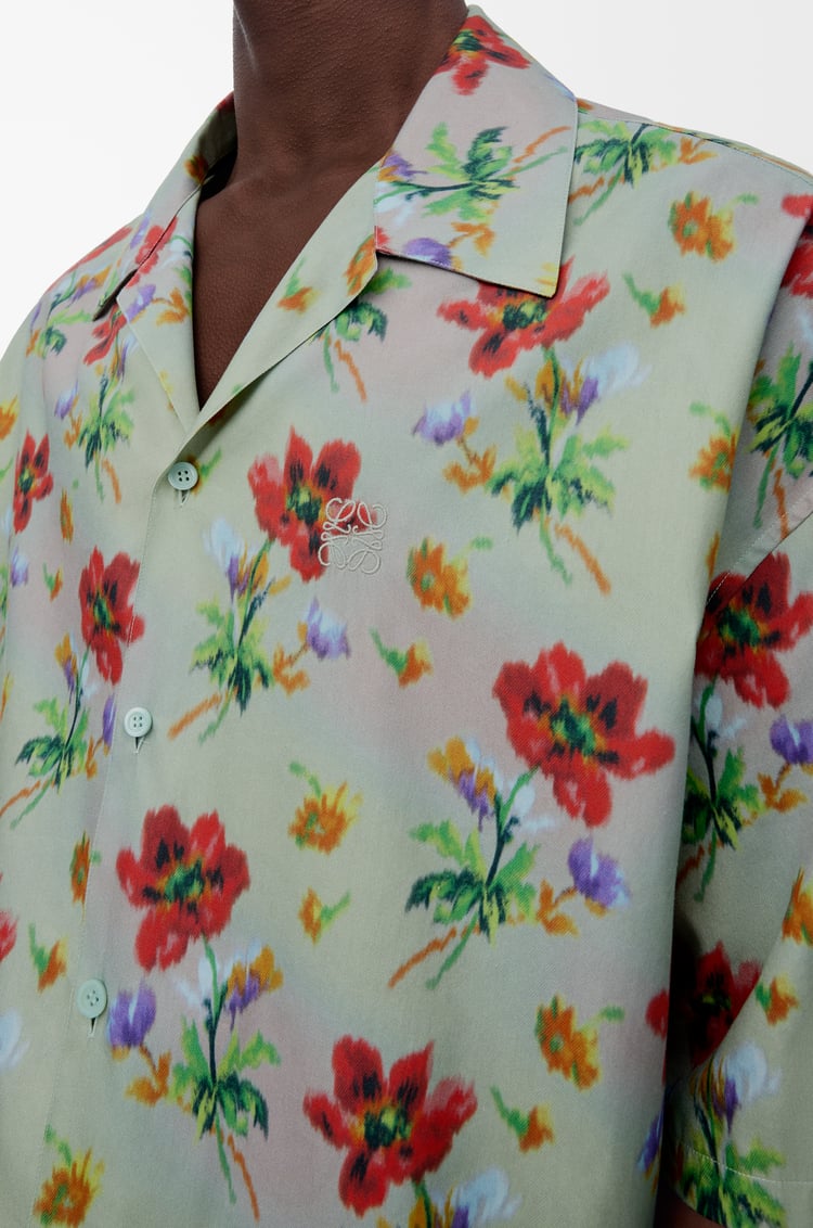 LOEWE Camisa de manga corta en algodón y seda Verde/Rojo