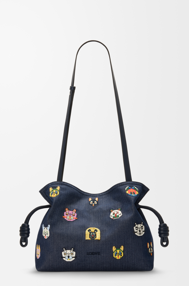 LOEWE キャッツ フラメンコクラッチ ミディアム（エンブロイダリーデニム） ブルー