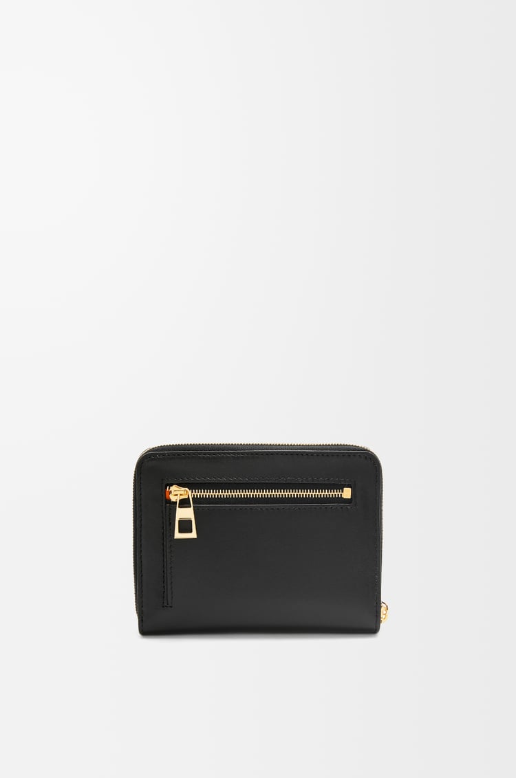 LOEWE ノット コンパクト ジップアラウンド ウォレット（シャイニーナパカーフ） ブラック/ブライトオレンジ